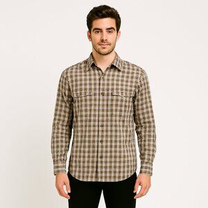 Eddie Bauer Men's Classic  Button Down Shirt Sz LT West Coast Brown Plaid Cotton